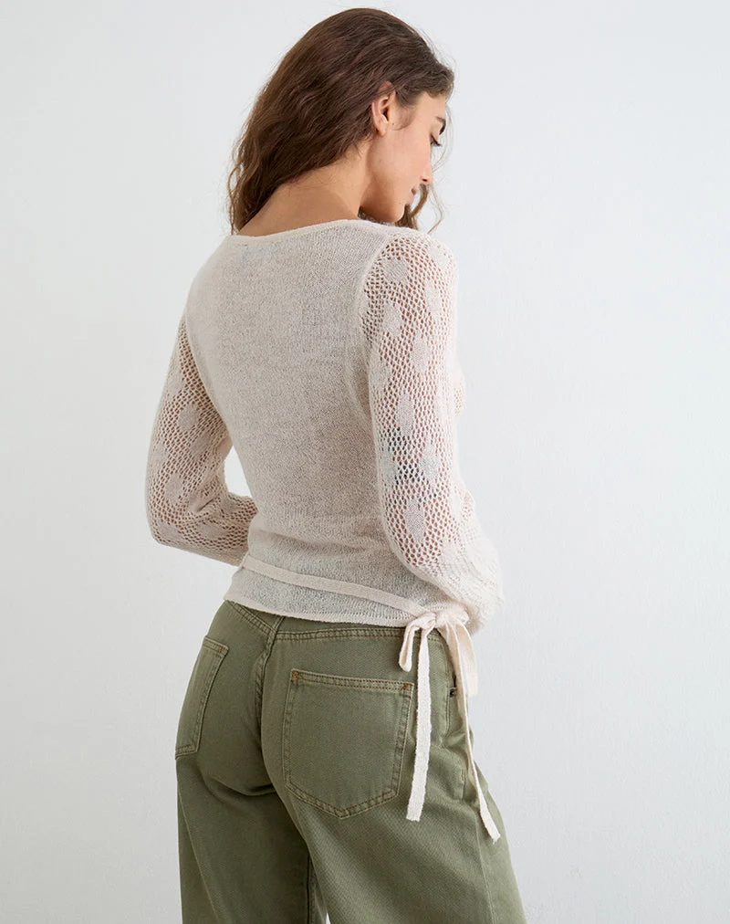 Haut cache-cœur au crochet Maeko en maille écru