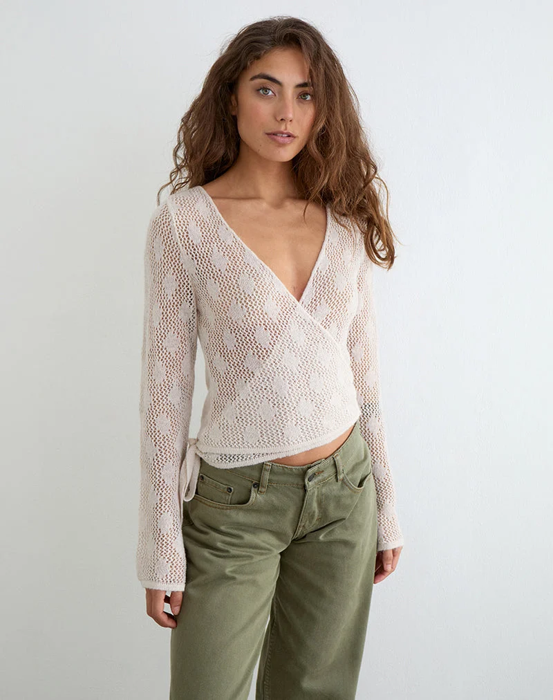 Haut cache-cœur au crochet Maeko en maille écru