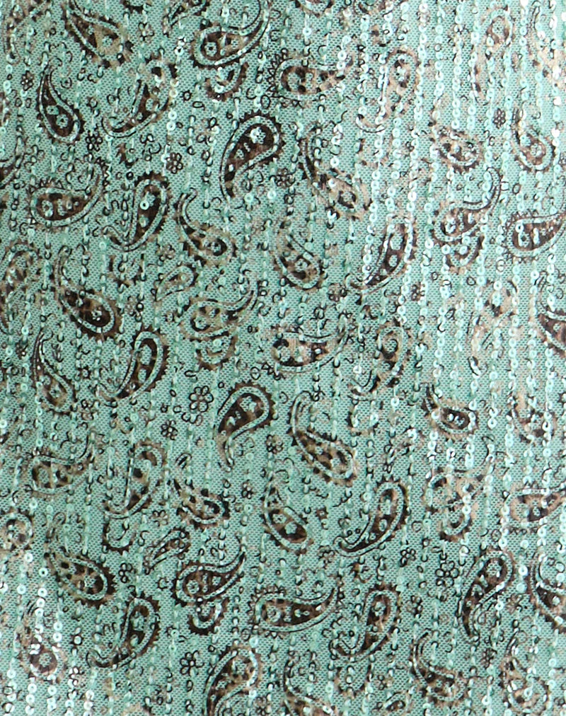 Mini-robe dos nu Hepasi à motif paisley et paillettes, couleur bleu sarcelle