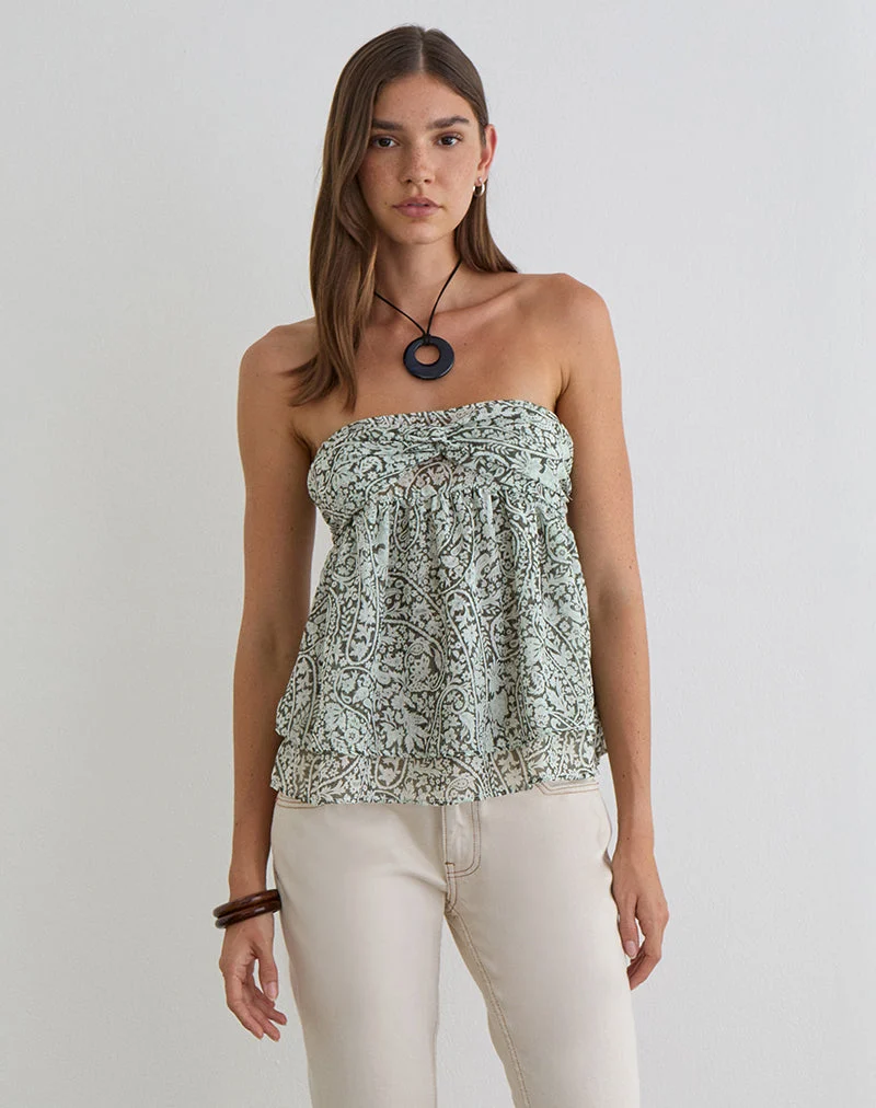 Haut bandeau Belira, motif « Bloom Paisley », bleu pâle