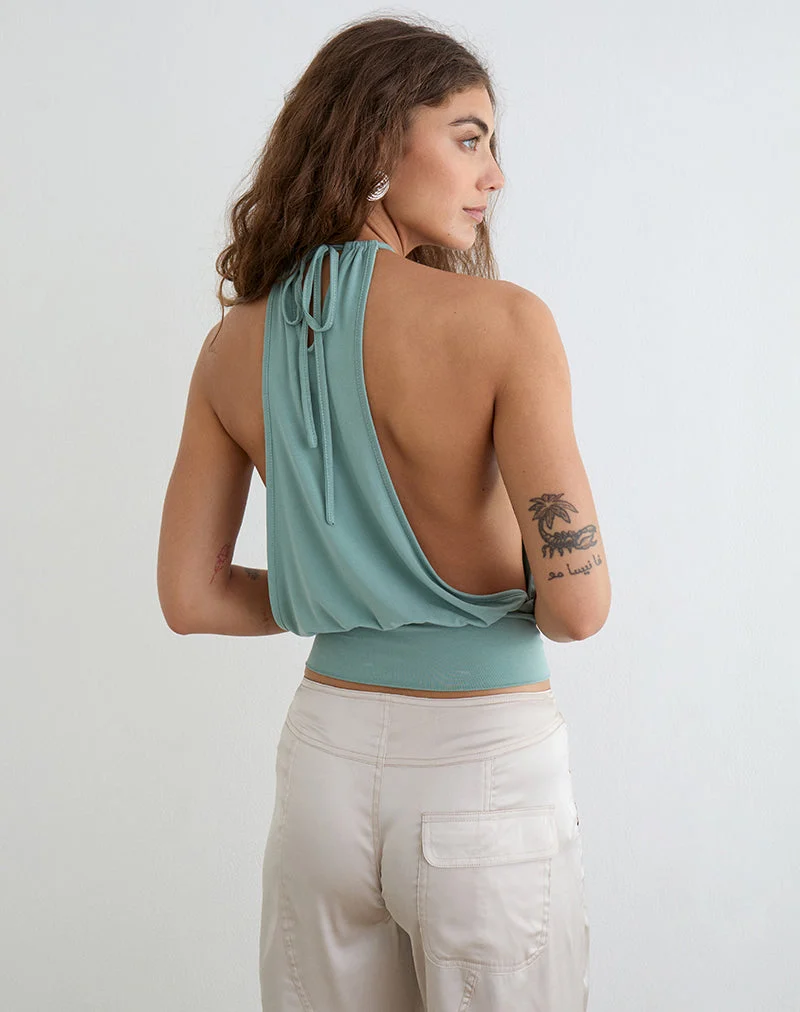 Haut Miruna à col bénitier, couleur gris aqua
