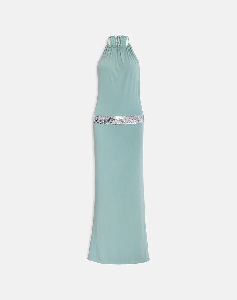Robe longue à col montant Karuna, couleur gris aqua