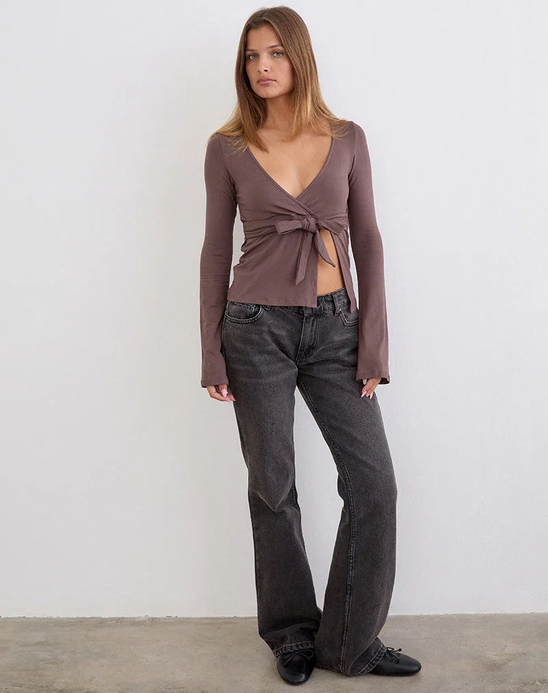 Haut croisé Lamae, couleur taupe foncé