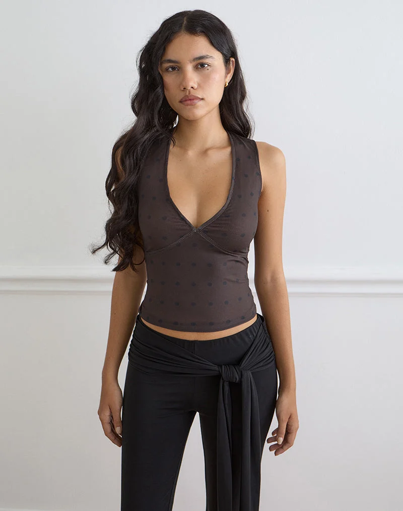 Top en maille « Rustic Polka » marron