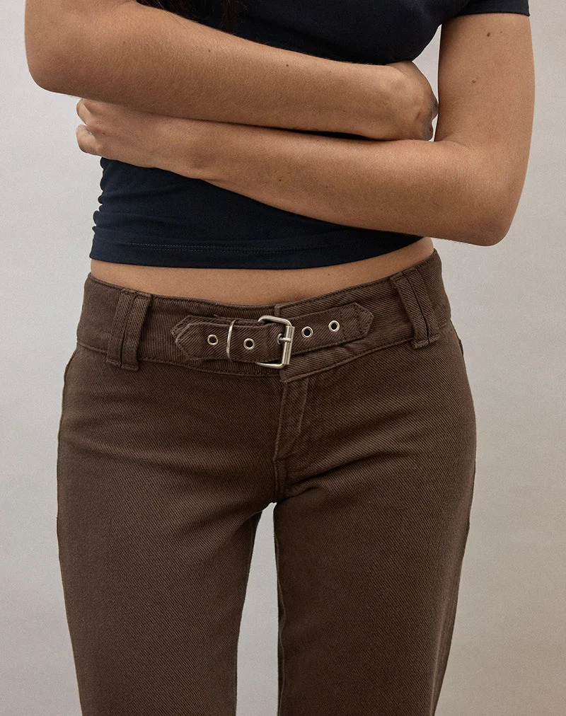 Pantalon évasé à boucle, marron foncé