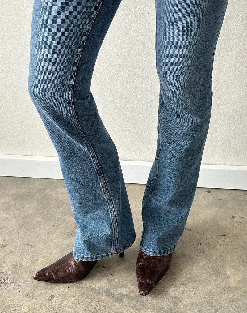 Jean évasé à taille ultra basse, bleu ardoise