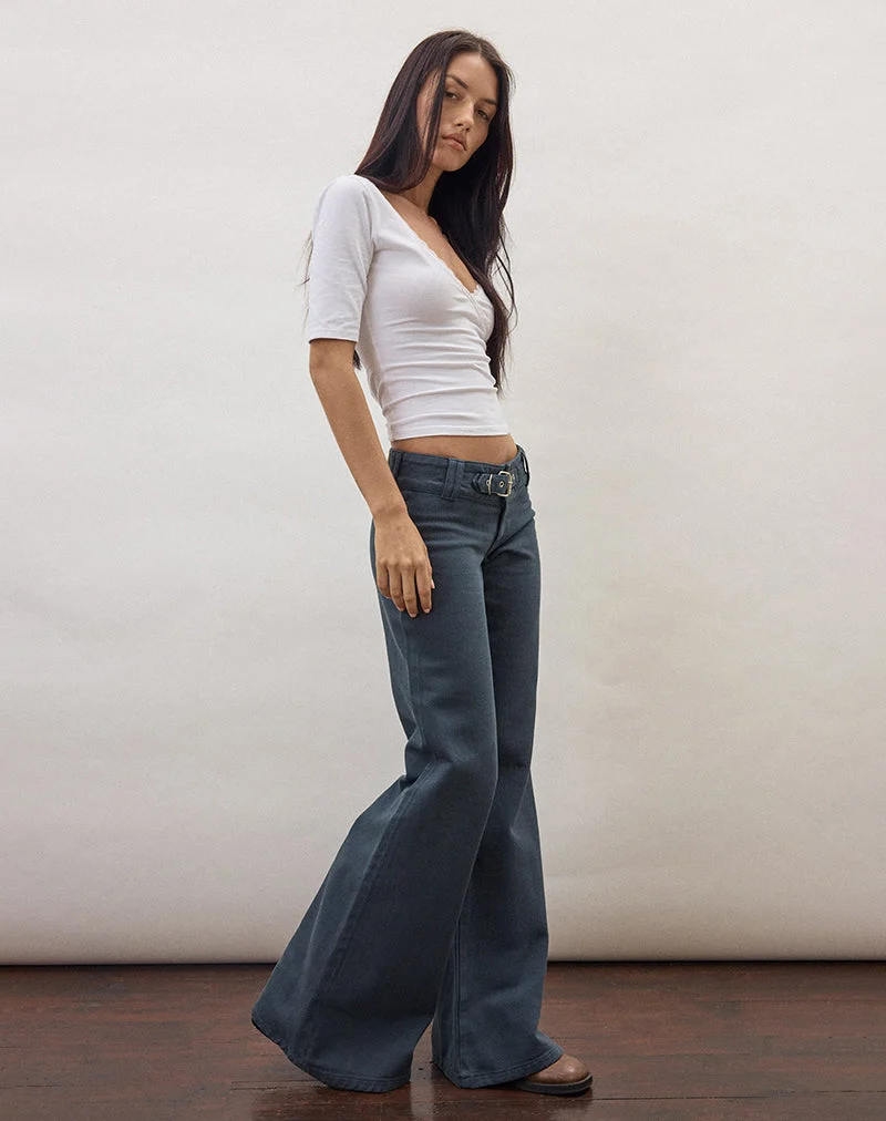 Pantalon évasé à boucle, bleu Air Force