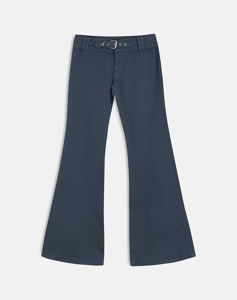 Pantalon évasé à boucle, bleu Air Force