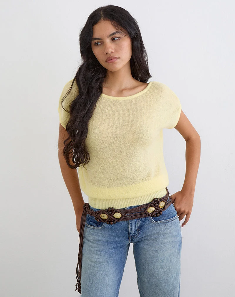 Haut Sinda à dos échancré, en maille couleur citron