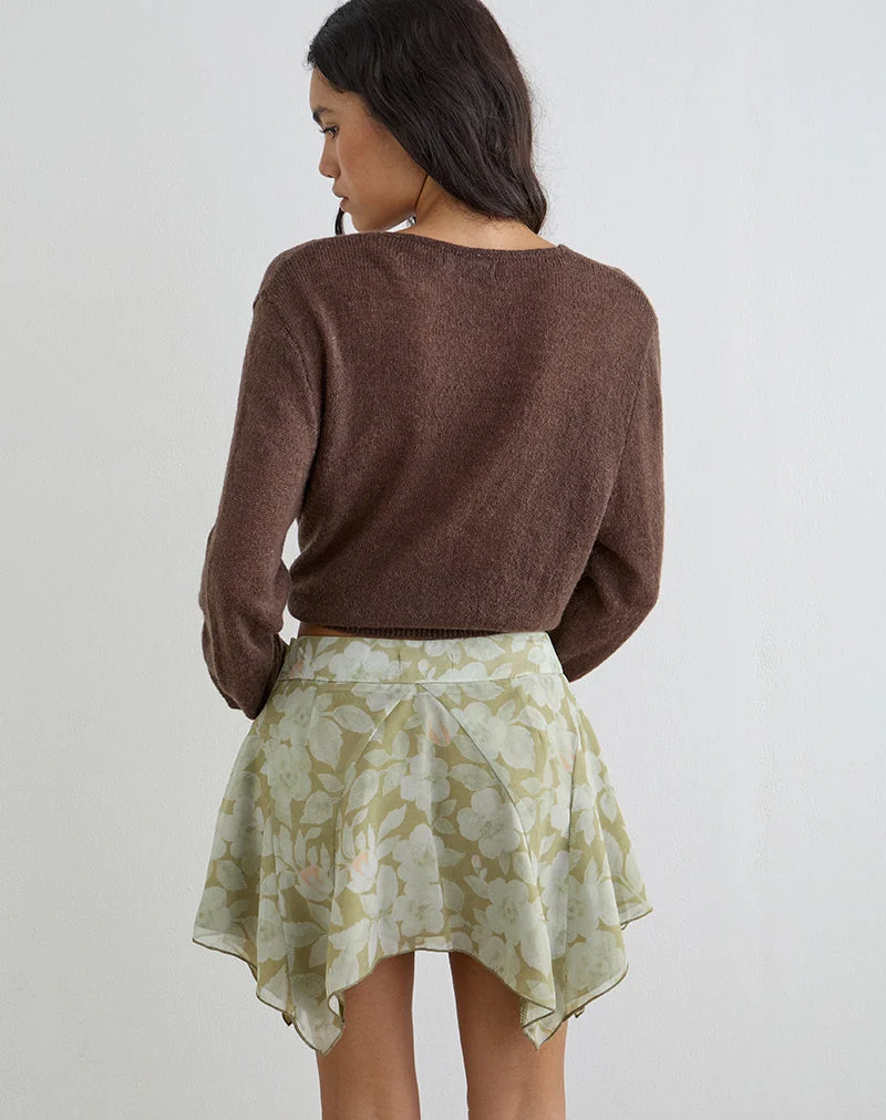 Mini-jupe drapée Limina, vert pâle à fleurs