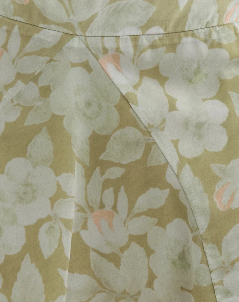 Mini-jupe drapée Limina, vert pâle à fleurs