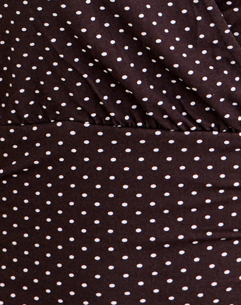 Haut à manches longues Sheon en jersey de rayonne marron à micro-motifs de pois
