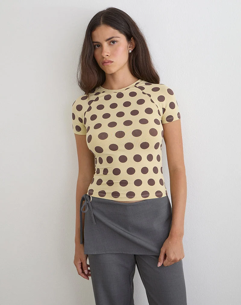 T-shirt Agneta jaune à gros pois marron