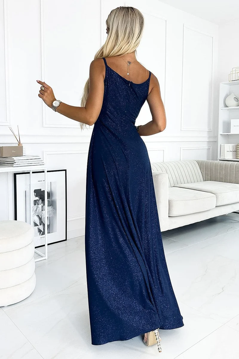 Robe de soirée bleue marine longue sequin