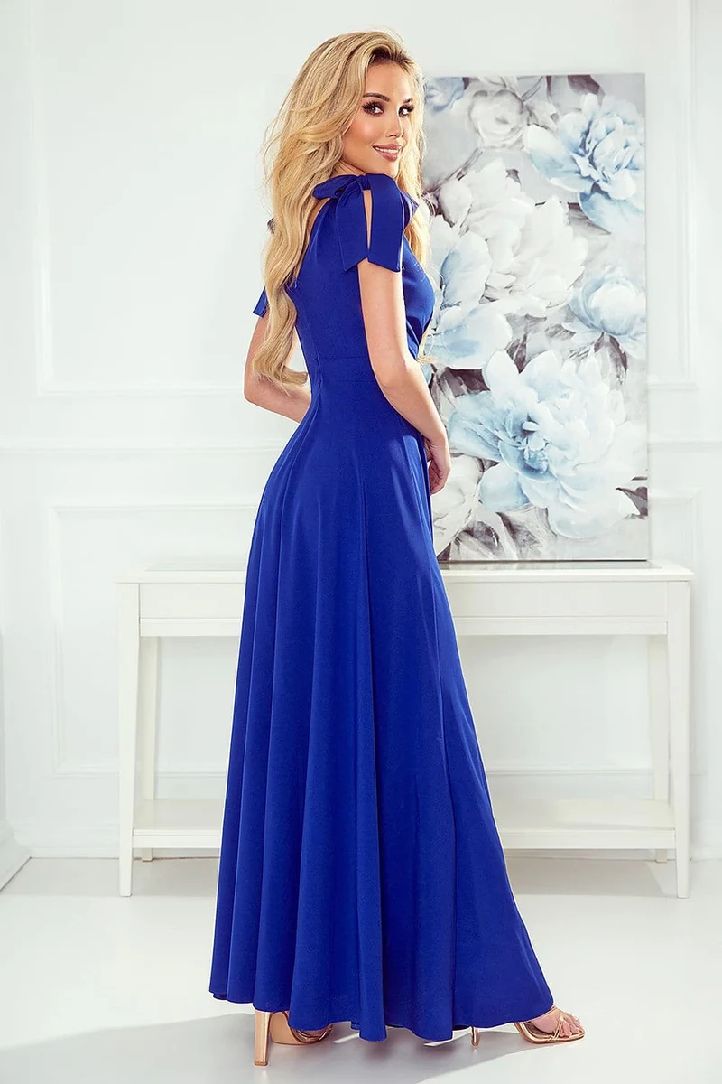 Robe de soirée chic bleue longue sans manches