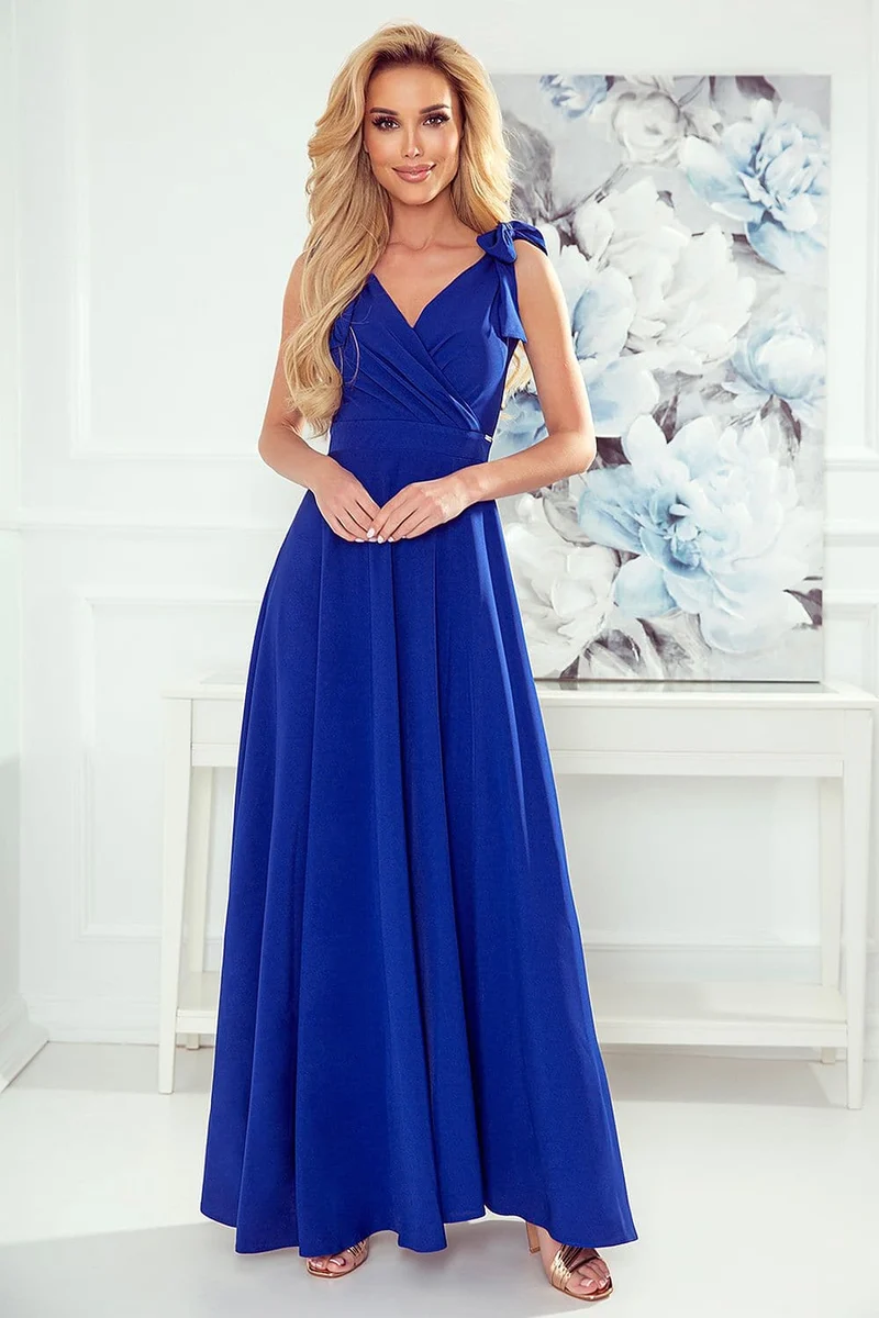Robe de soirée chic bleue longue sans manches