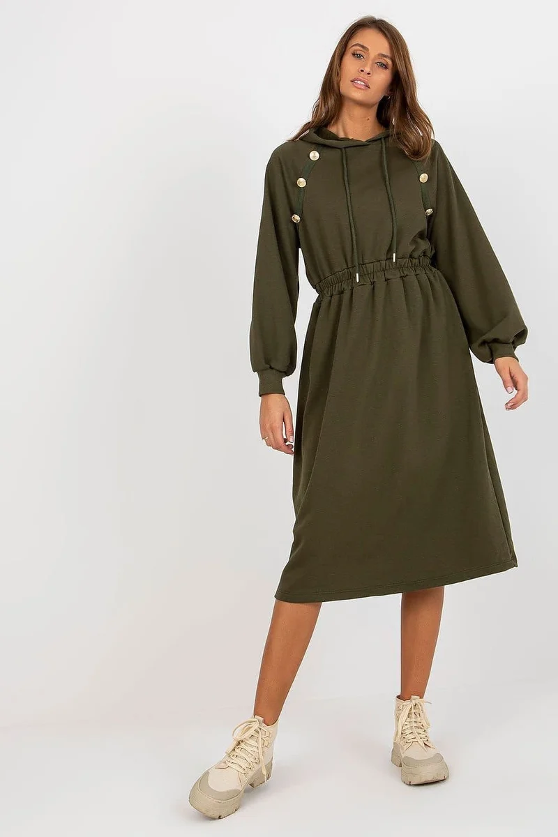 Robe sweat verte midi à manches longues
