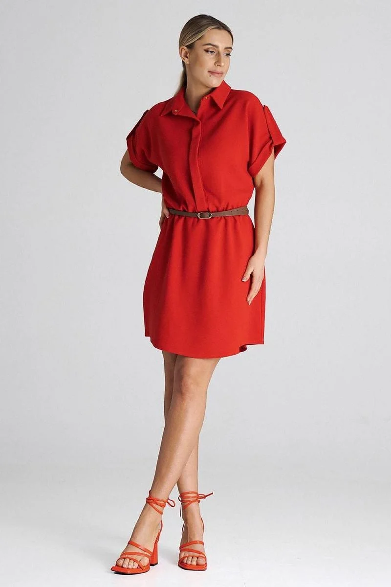 Robe casual rouge manches courtes