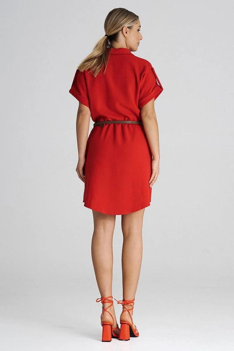 Robe casual rouge manches courtes