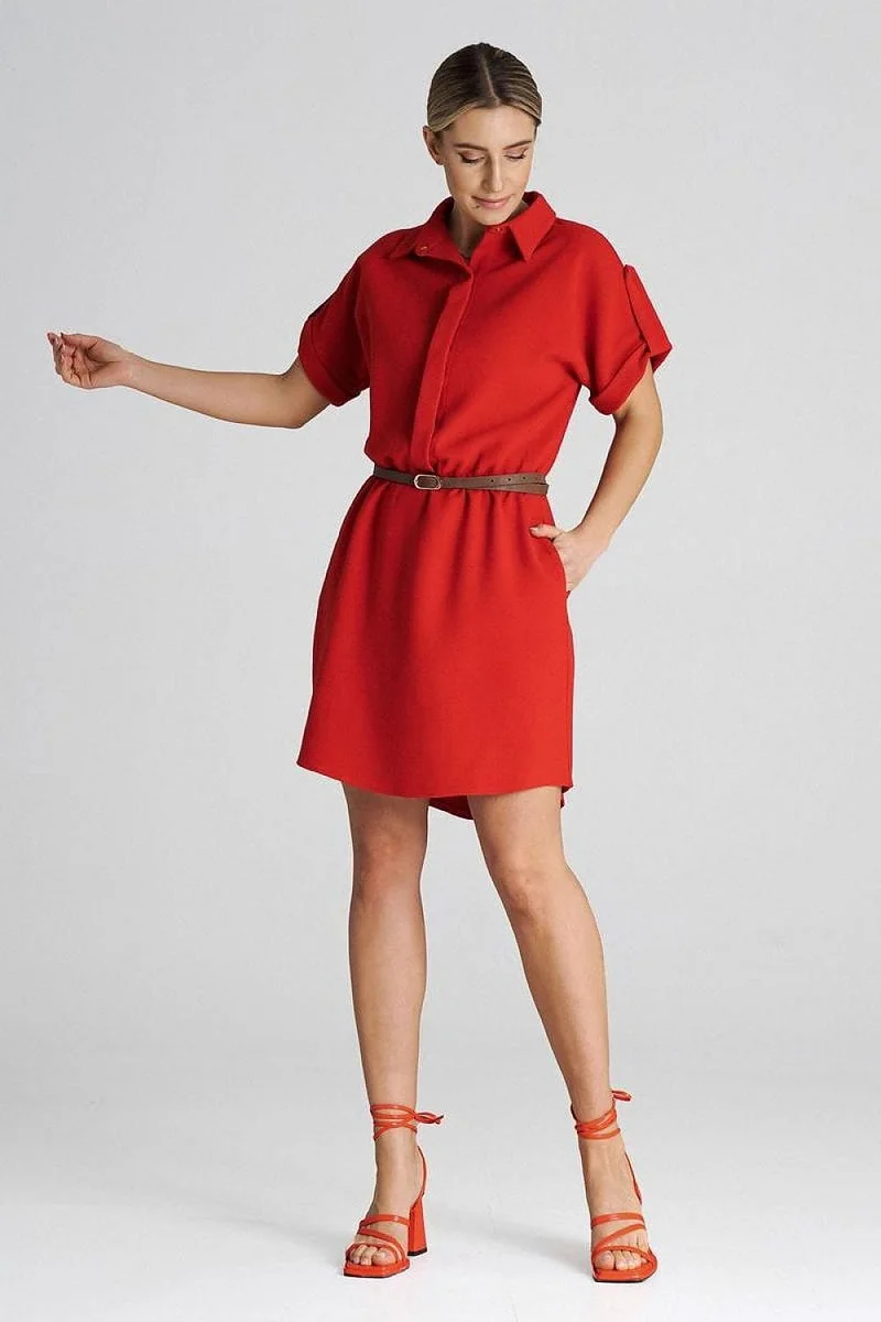 Robe casual rouge manches courtes