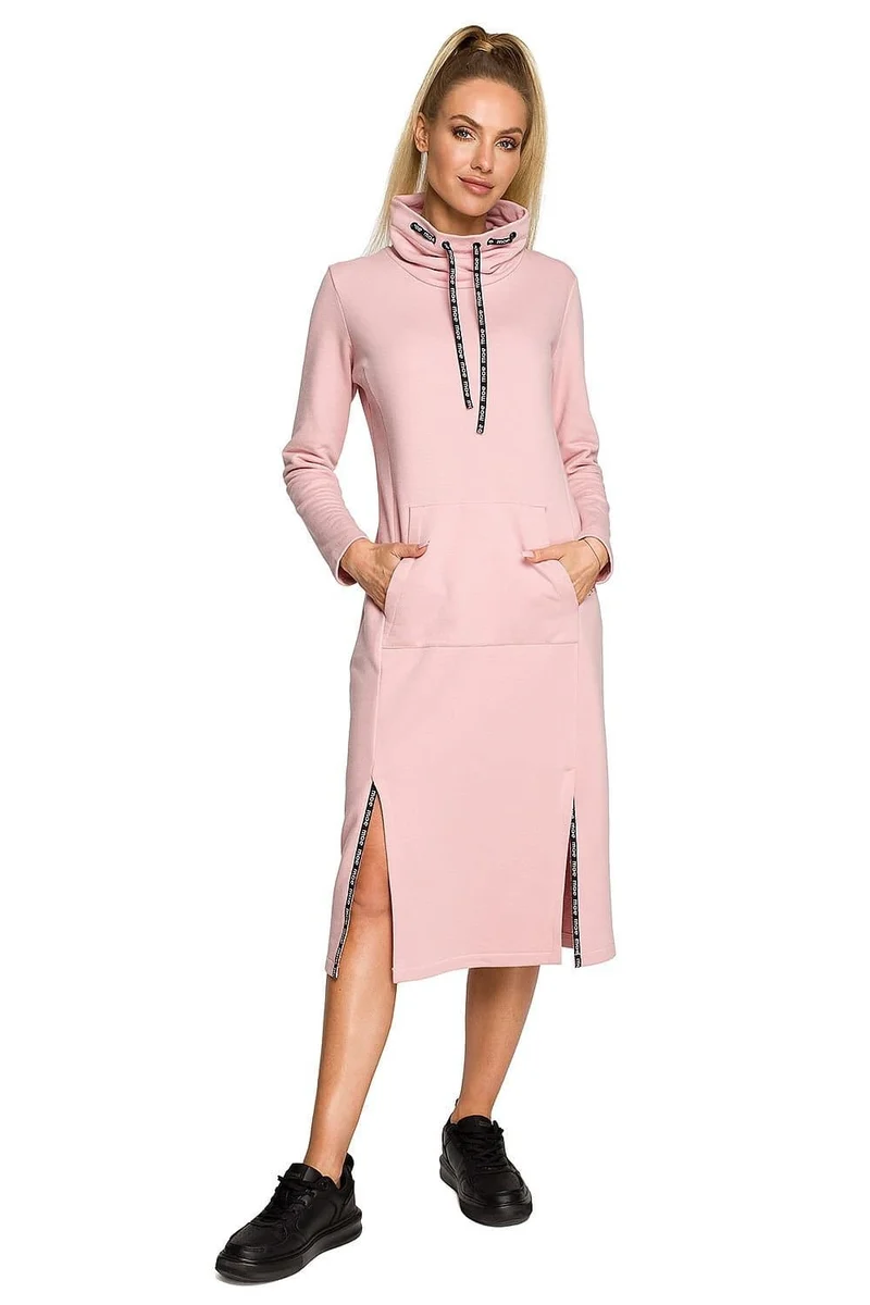 Robe sweat rose casual midi manches longues