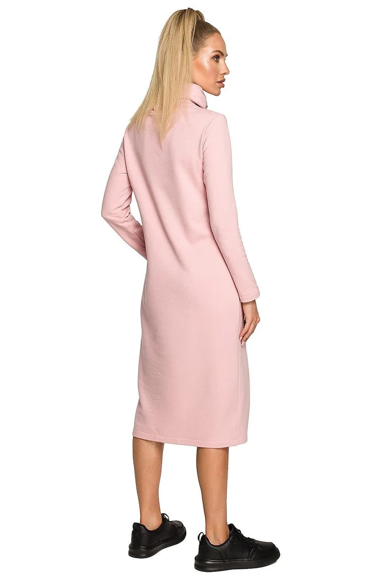 Robe sweat rose casual midi manches longues