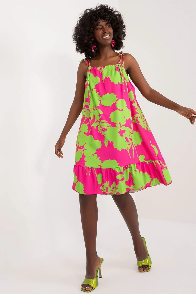 Robe d'été à bretelles rose et verte