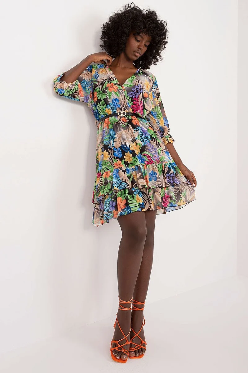 Robe courte fleurie manche longue
