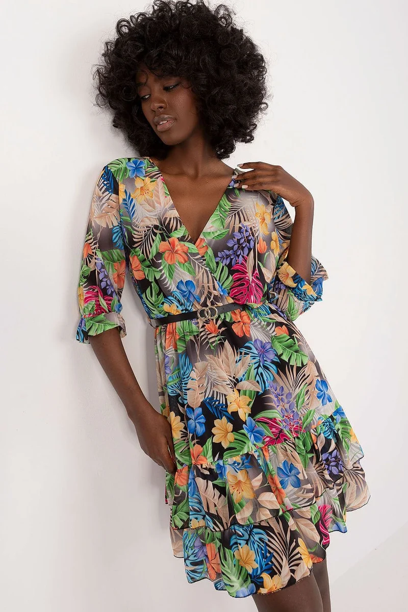 Robe courte fleurie manche longue