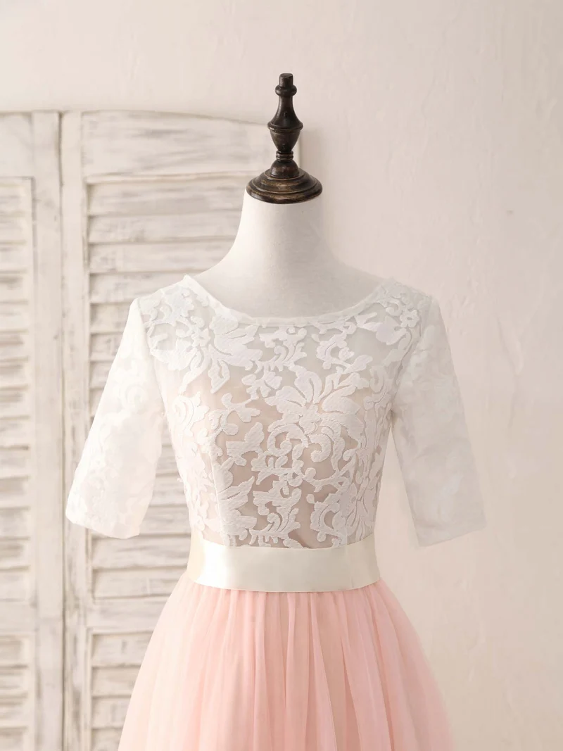 Robe de bal longue en tulle rose et dentelle, élégante, pour demoiselle d'honneur, pour occasions spéciales