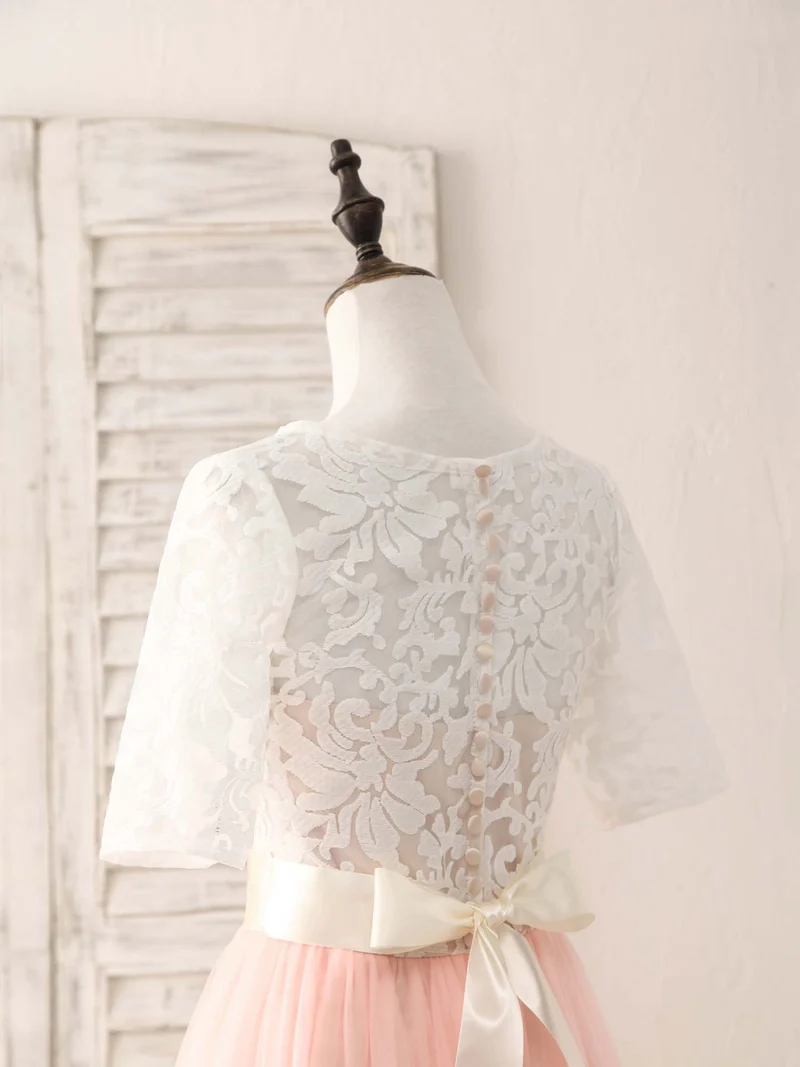 Robe de bal longue en tulle rose et dentelle, élégante, pour demoiselle d'honneur, pour occasions spéciales