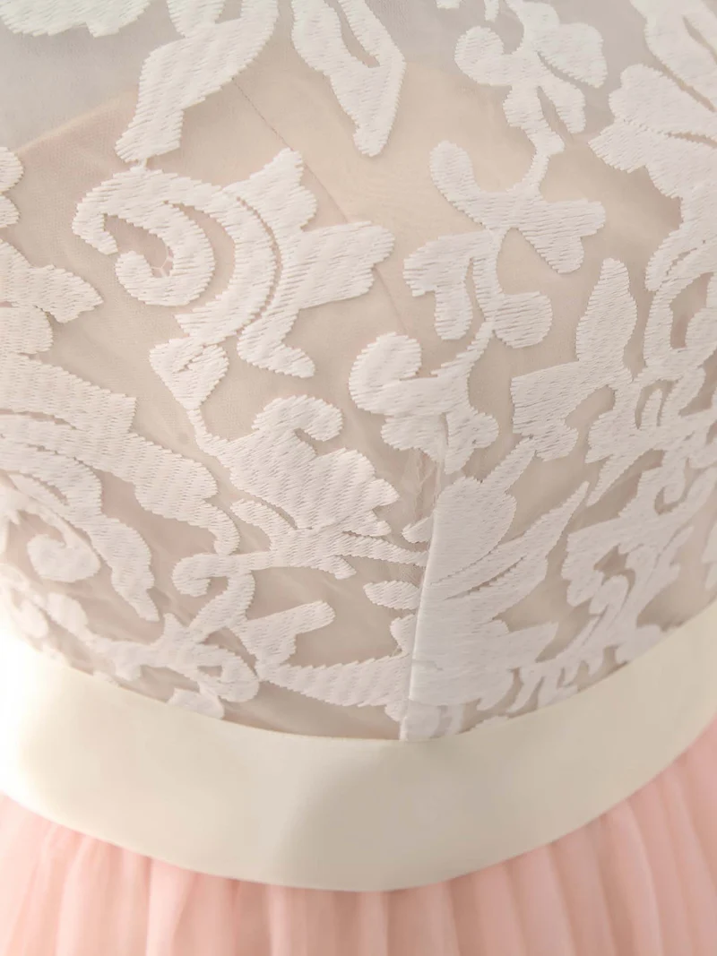 Robe de bal longue en tulle rose et dentelle, élégante, pour demoiselle d'honneur, pour occasions spéciales