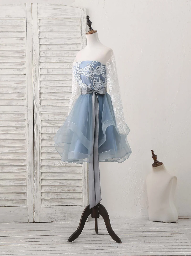 Robe courte élégante en tulle gris pour demoiselles d'honneur et occasions spéciales