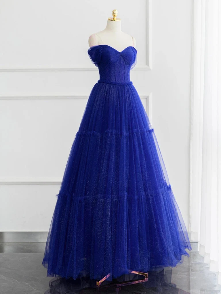 Robe de bal trapèze élégante en tulle à épaules dénudées : robe longue bordeaux brillante