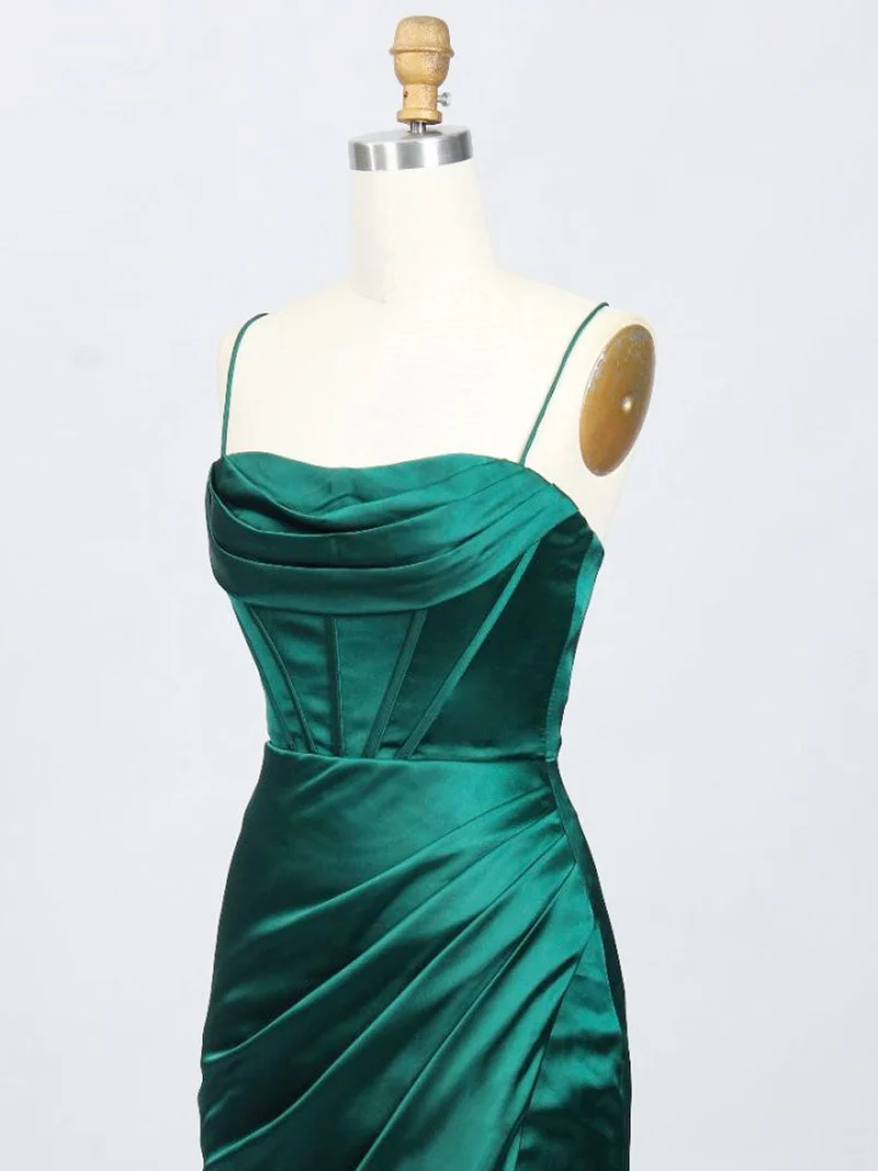 Robe de bal sirène élégante en satin vert pour femme, longue robe de soirée