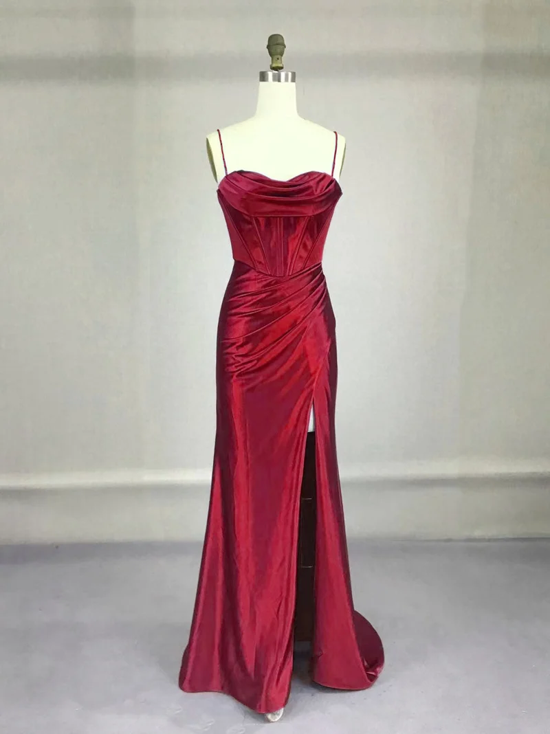 Robe de bal sirène élégante en satin vert pour femme, longue robe de soirée