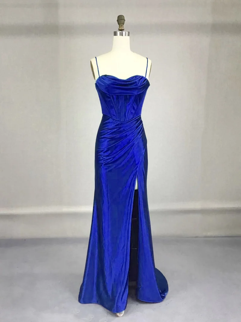 Robe de bal sirène élégante en satin vert pour femme, longue robe de soirée
