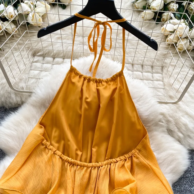 Robe jaune bohème chic à volants pour femme