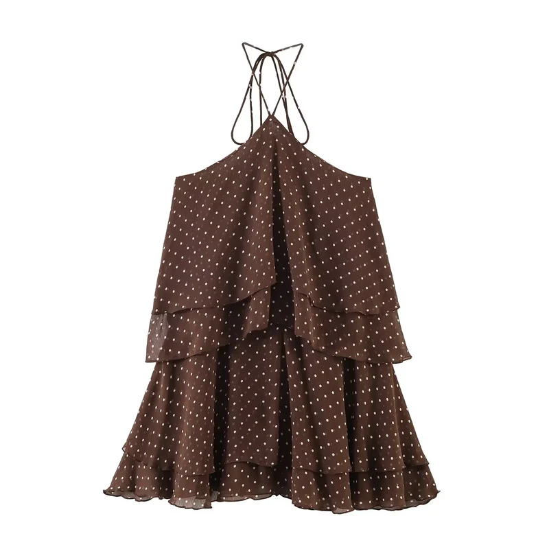 Robe courte marron à pois - tenue d’été élégante