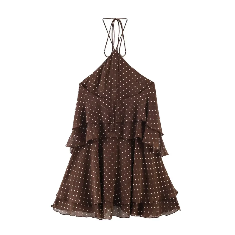 Robe courte marron à pois - tenue d’été élégante