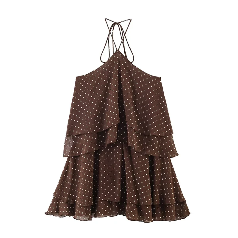 Robe courte marron à pois - tenue d’été élégante