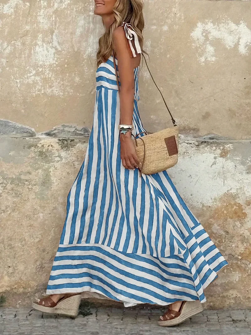 Robe boheme longue a rayures bleue
