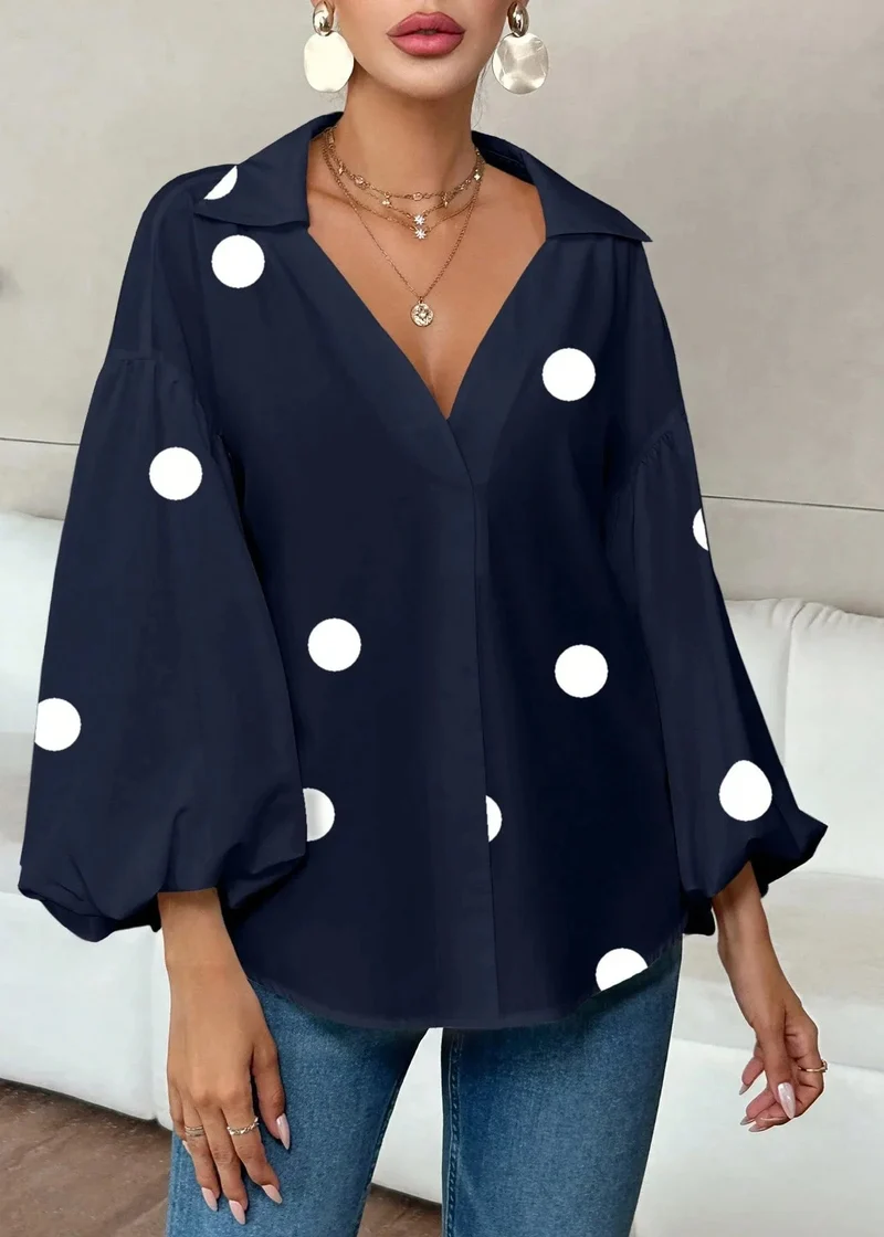 Blouse bohème femme à pois bleu marine
