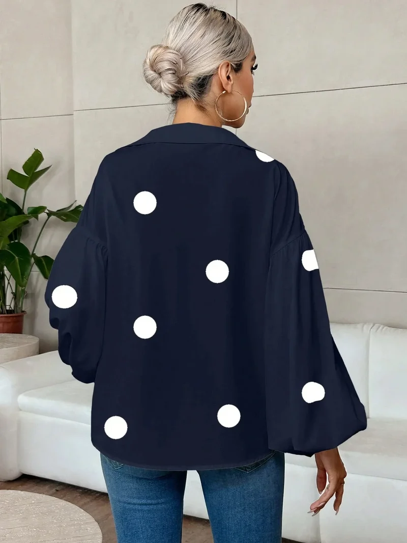 Blouse bohème femme à pois bleu marine