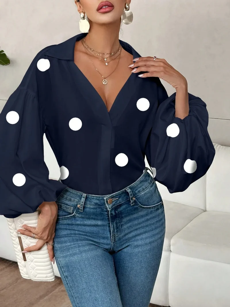 Blouse bohème femme à pois bleu marine