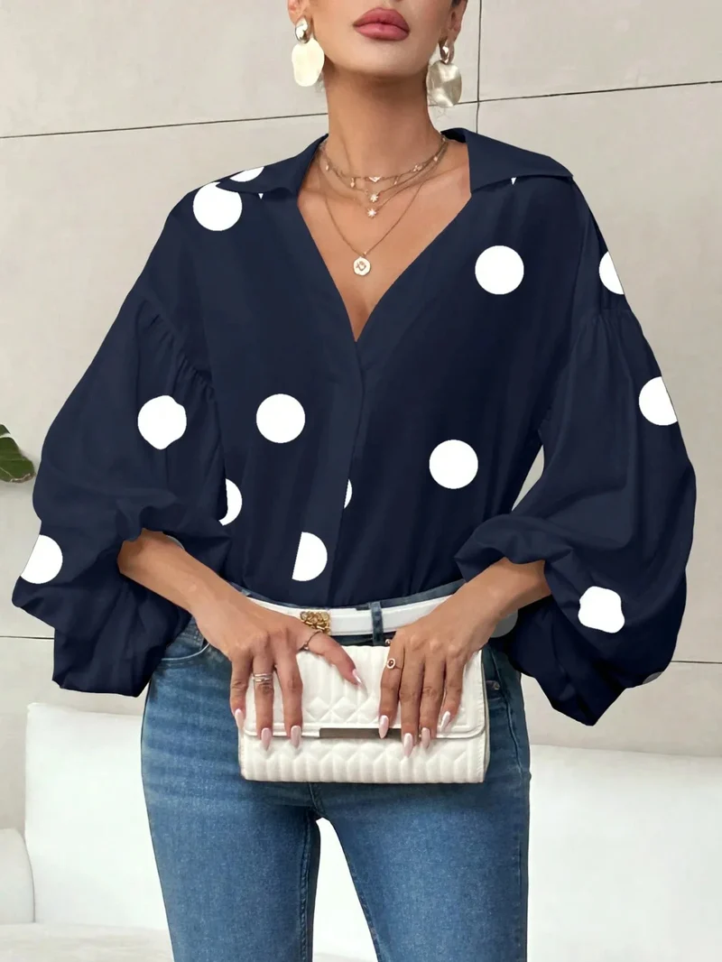 Blouse bohème femme à pois bleu marine