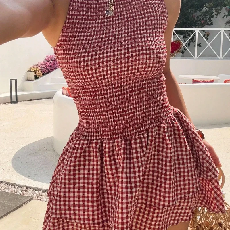 Robe courte vichy rouge