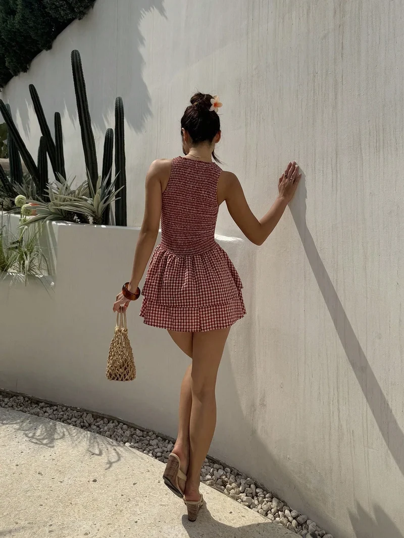 Robe courte vichy rouge