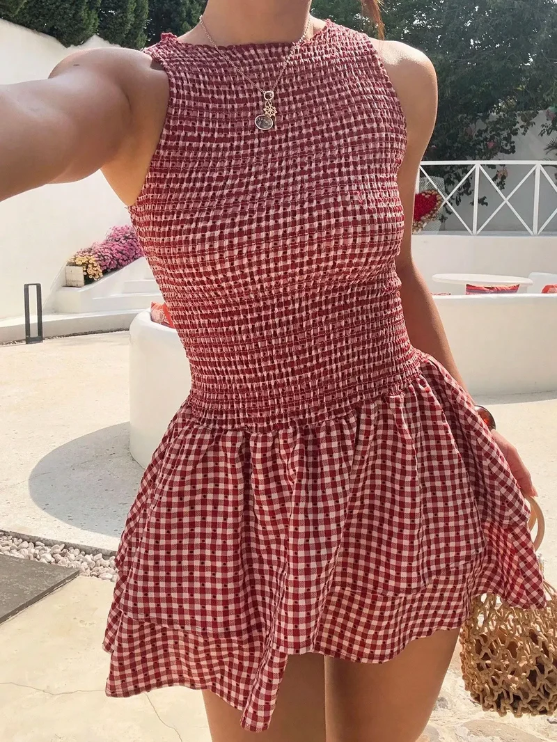 Robe courte vichy rouge