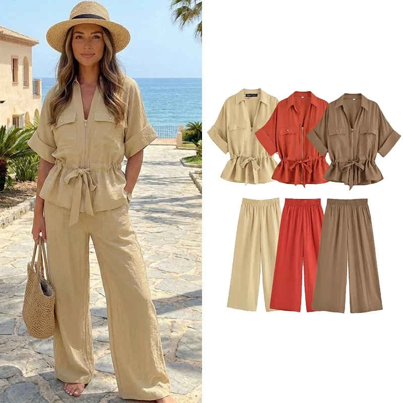 Ensemble marron pantalon et blouse